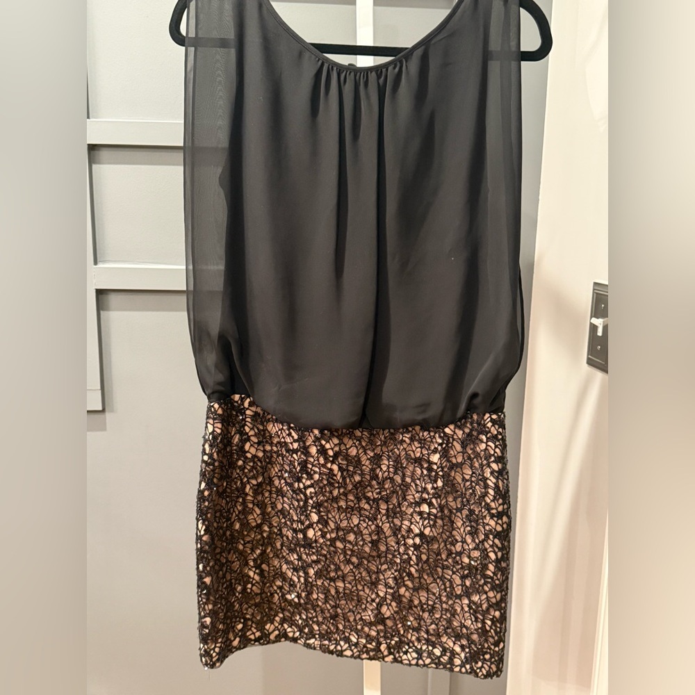 AIDAN by AIDAN MATTOX Black Chiffon Blouson Sequin Lace Mini Dress Size 4